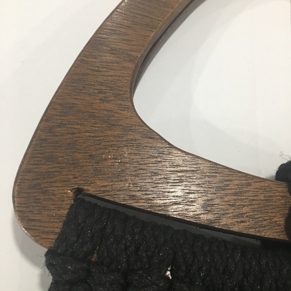 70s Vintage Handmade Macrame Bag Wooden Handle - Picture 5 of 8